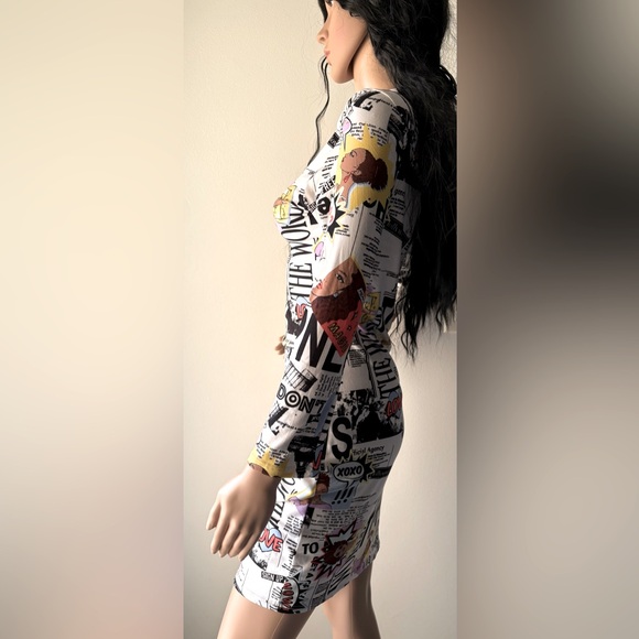 CACIA Beautiful Vintage Comic Bodycon Dress Soft Fabric Above the knee pre-own M - Picture 5 of 11